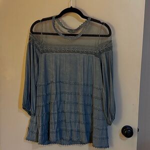 POL Elegant Blue Lace Trim Women's Top- NWOT